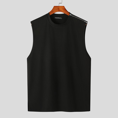 INCERUN Moda Bărbați Tank Tops Streetwear 2023 Solid O-Gât fără mâneci cu fermoar Veste de vară în stil coreean Îmbrăcăminte casual pentru bărbați S-5XL