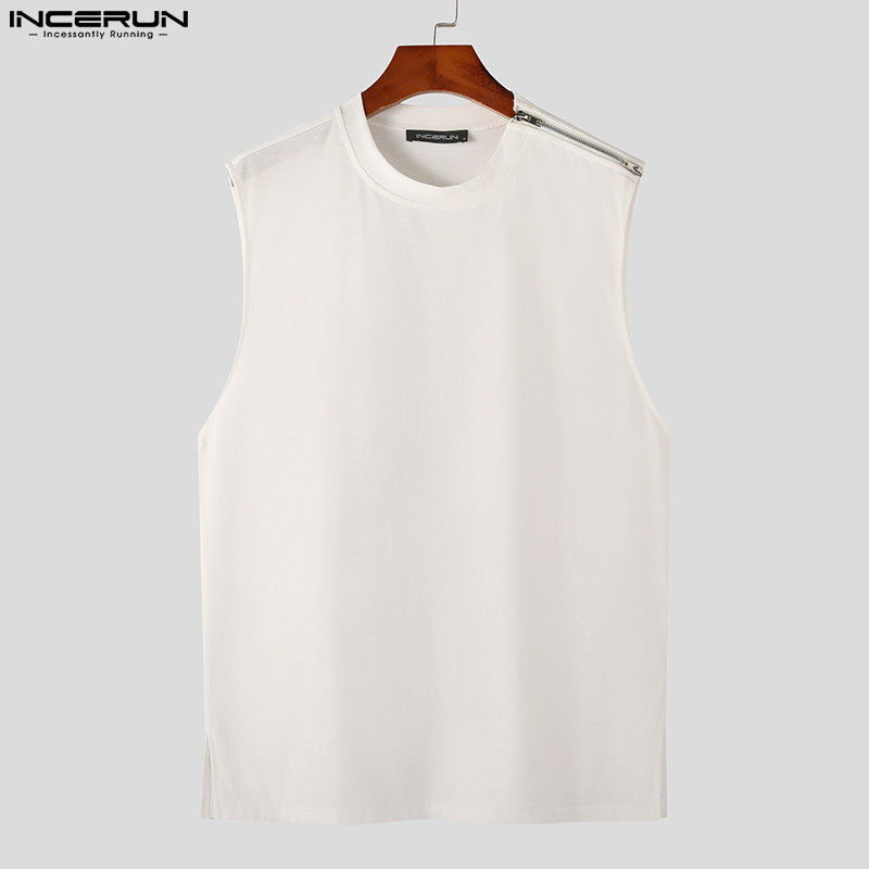 INCERUN Moda Bărbați Tank Tops Streetwear 2023 Solid O-Gât fără mâneci cu fermoar Veste de vară în stil coreean Îmbrăcăminte casual pentru bărbați S-5XL