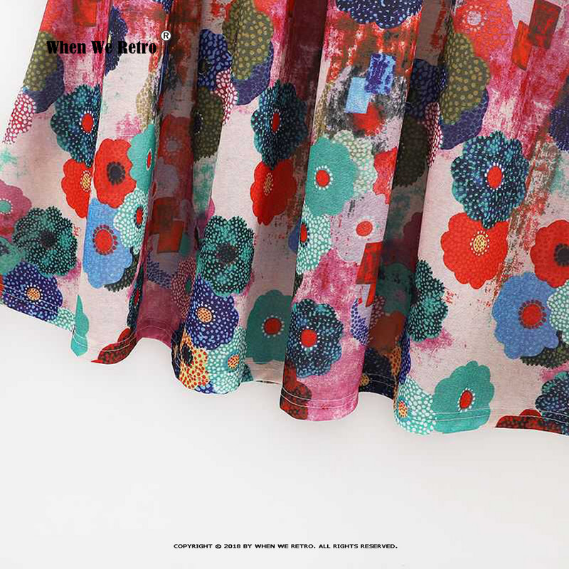 Augstas elastīgās jostasvietas garie svārki Pavasara vasara Jauni brīvi lielizmēra ziedu apdruka A-līnijas svārki Vintage sieviešu Bohēmijas svārki RS952