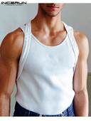 Modne muške majice bez rukava Jednobojni lažni dvodijelni prsluci bez rukava s O-izrezom 2023. Ljeto Fitness Ležerna muška odjeća S-5XL INCERUN
