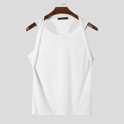 Modne muške majice bez rukava Jednobojni lažni dvodijelni prsluci bez rukava s O-izrezom 2023. Ljeto Fitness Ležerna muška odjeća S-5XL INCERUN