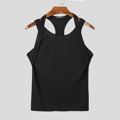 Modne muške majice bez rukava Jednobojni lažni dvodijelni prsluci bez rukava s O-izrezom 2023. Ljeto Fitness Ležerna muška odjeća S-5XL INCERUN