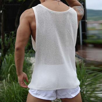 Ανδρικά μπλουζάκια από διχτυωτό διάφανο αμάνικο λαιμόκοψη και σέξι ανδρικά γιλέκα Ανδρικά ρούχα Streetwear 2023 INCERUN