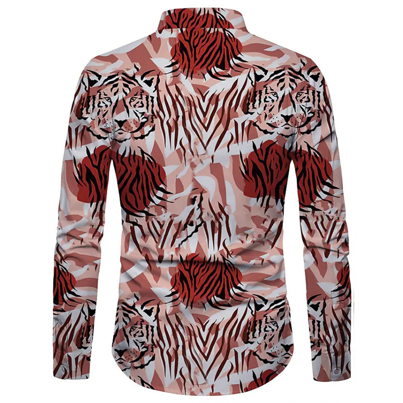 Őszi Vintage ingek Férfinak Túlméretes alkalmi ing Tigrismintás hosszú ujjú, gombos felsők Férfi ruházat Designer kardigán Új