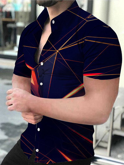 Vasaras gradients vīriešu ikdienas krekli ar īsām piedurknēm Eiropa Amerika Atpūta Nolaižama apkakle Druka ar īsām piedurknēm Topi Vīriešu apģērbi