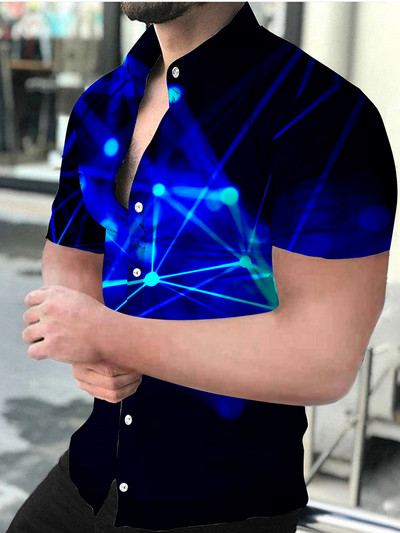 Vasaras gradients vīriešu ikdienas krekli ar īsām piedurknēm Eiropa Amerika Atpūta Nolaižama apkakle Druka ar īsām piedurknēm Topi Vīriešu apģērbi