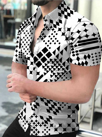 Vasaras gradients vīriešu ikdienas krekli ar īsām piedurknēm Eiropa Amerika Atpūta Nolaižama apkakle Druka ar īsām piedurknēm Topi Vīriešu apģērbi