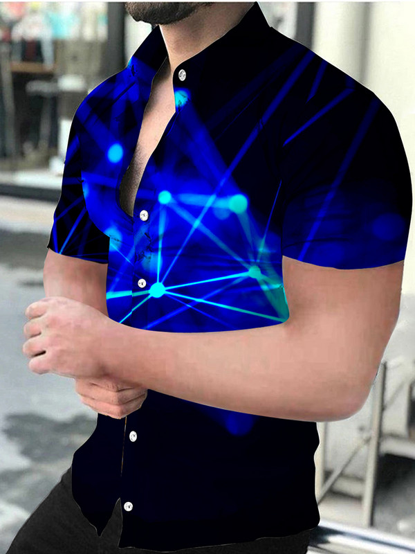 Vasaras gradients vīriešu ikdienas krekli ar īsām piedurknēm Eiropa Amerika Atpūta Nolaižama apkakle Druka ar īsām piedurknēm Topi Vīriešu apģērbi