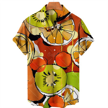 2022 г. Нова лятна мъжка риза Fruit Hawaiian Shirtd Camicias Ежедневна риза с едно копче, универсална риза с 3d принт, горнища с къси ръкави