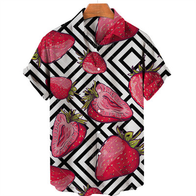 Καλοκαιρινό νέο ανδρικό πουκάμισο 2022 Φρουτώδες πουκάμισο Χαβάης Camicias Casual με ένα κουμπί πουκάμισο παντός αγώνα 3d print με κοντομάνικα μπλουζάκια