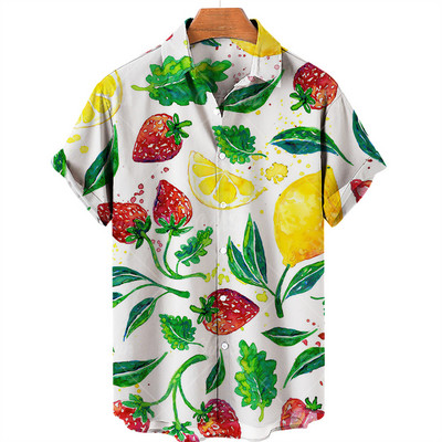 Καλοκαιρινό νέο ανδρικό πουκάμισο 2022 Φρουτώδες πουκάμισο Χαβάης Camicias Casual με ένα κουμπί πουκάμισο παντός αγώνα 3d print με κοντομάνικα μπλουζάκια