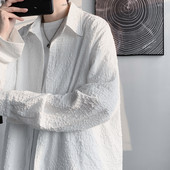 Cămașă cu design special de toamnă, pentru bărbați, negru, alb, cu mâneci lungi, bluze coreene confortabile, cămașă lejeră ocazională