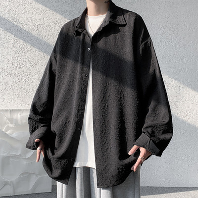 Cămașă cu design special de toamnă, pentru bărbați, negru, alb, cu mâneci lungi, bluze coreene confortabile, cămașă lejeră ocazională