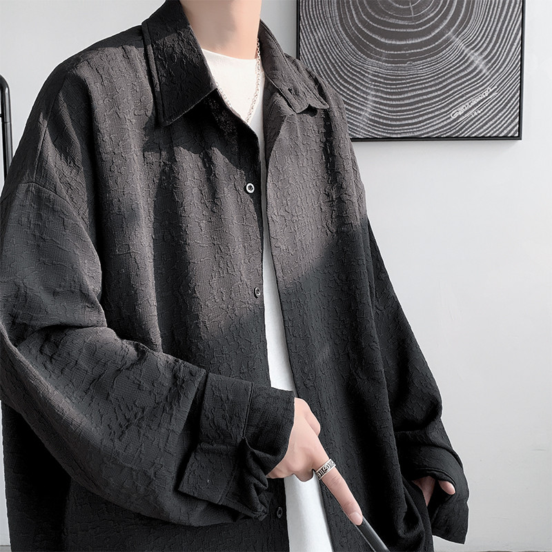 Cămașă cu design special de toamnă, pentru bărbați, negru, alb, cu mâneci lungi, bluze coreene confortabile, cămașă lejeră ocazională