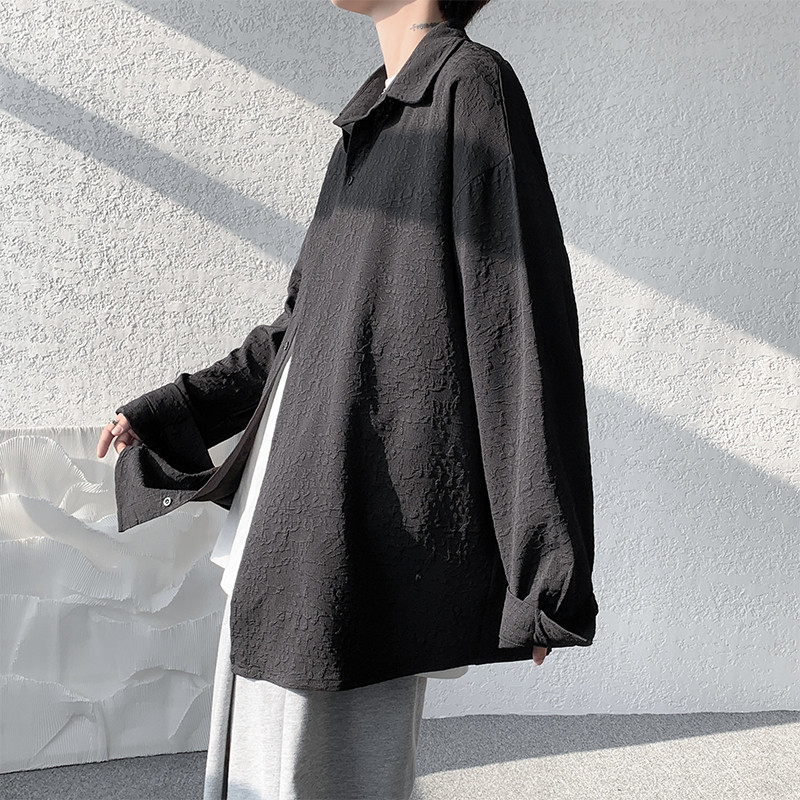 Cămașă cu design special de toamnă, pentru bărbați, negru, alb, cu mâneci lungi, bluze coreene confortabile, cămașă lejeră ocazională