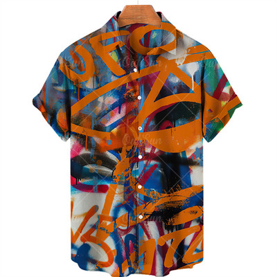 2022 Beach Travel Túlméretes Graffiti virágos nyári új, vékony, rövid ujjú férfi hawaii ing
