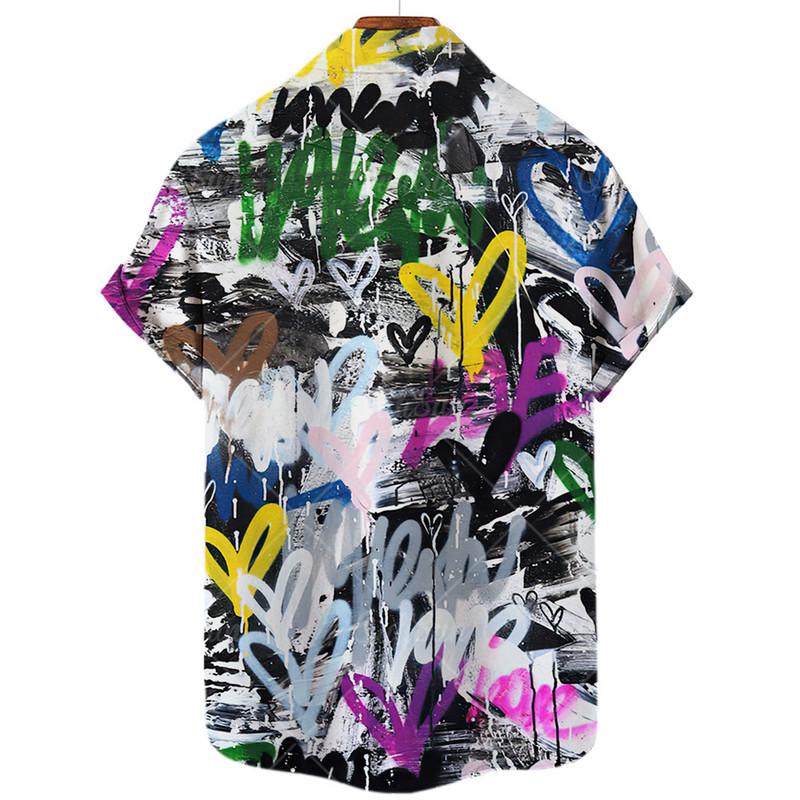 2022 Beach Travel Túlméretes Graffiti virágos nyári új, vékony, rövid ujjú férfi hawaii ing