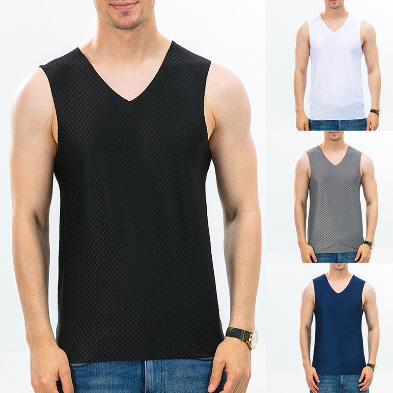 Ανδρικά μπλουζάκια από μετάξι πάγου Ρούχα γυμναστικής Ανδρικά καλοκαιρινά ανδρικά αμάνικα πουκάμισο ανδρικό σωματότυπο πάλης γυμναστική αναπνεύσιμα μονόκλινα καινούργια