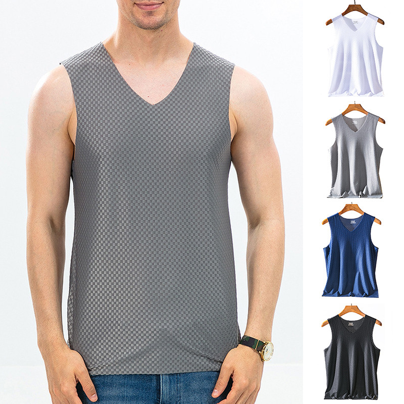 Ανδρικά μπλουζάκια από μετάξι πάγου Ρούχα γυμναστικής Ανδρικά καλοκαιρινά ανδρικά αμάνικα πουκάμισο ανδρικό σωματότυπο πάλης γυμναστική αναπνεύσιμα μονόκλινα καινούργια