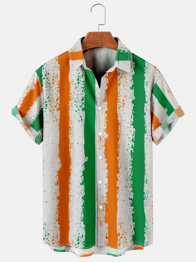 Ανδρικό πουκάμισο Χαβάης 2022 Πορτοκαλί πράσινο ριγέ αναζωογονητικό πουκάμισο μόδας σε στυλ παραλίας Ανδρικό και γυναικείο πουκάμισο διακοπών για διακοπές στη θάλασσα