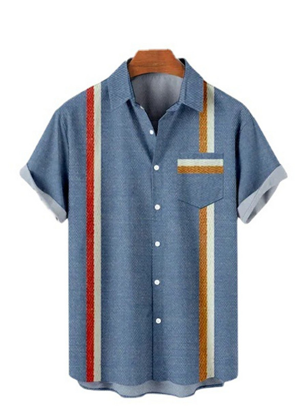 Ανδρικό πουκάμισο Χαβάης 2022 Πορτοκαλί πράσινο ριγέ αναζωογονητικό πουκάμισο μόδας σε στυλ παραλίας Ανδρικό και γυναικείο πουκάμισο διακοπών για διακοπές στη θάλασσα