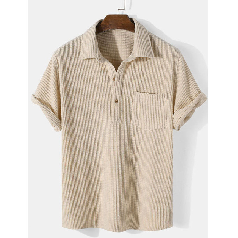 Μόδα Ανδρικά μονόχρωμα πουκάμισα βάφλα Casual με κοντό μανίκι άνετο βαμβακερό πουκάμισο Henley