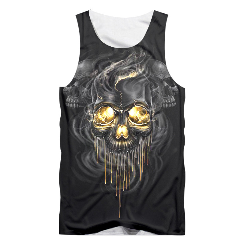 Ανδρικά καλοκαιρινά μπλουζάκια UJWI 3D εκτύπωσης καπνιστό μεταλλικό γιλέκο κρανίου Hombre Fit Slim αμάνικο μπλουζάκι μπλουζάκια κάτω μπλουζάκια Dropship