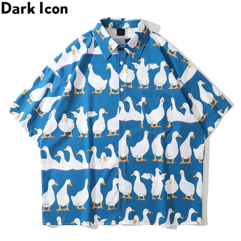 Sötét ikon Vicces nyomott, túlméretezett férfi ing, 2021 Nyári Ünnep Hawaii Ingek Férfi 2 legjobb szín
