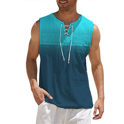 Ανδρικό βαμβακερό λινό γιλέκο πουκάμισο Casual αμάνικο γραβάτα Beach Hippie Top Boho Renaissance Pirate Robe Μονόχρωμο