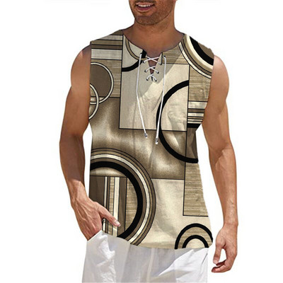 Ανδρικό βαμβακερό λινό γιλέκο πουκάμισο Casual αμάνικο γραβάτα Beach Hippie Top Boho Renaissance Pirate Robe Μονόχρωμο