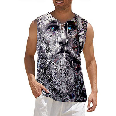 Ανδρικό βαμβακερό λινό γιλέκο πουκάμισο Casual αμάνικο γραβάτα Beach Hippie Top Boho Renaissance Pirate Robe Μονόχρωμο