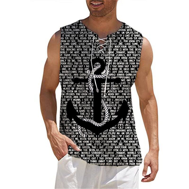 Ανδρικό βαμβακερό λινό γιλέκο πουκάμισο Casual αμάνικο γραβάτα Beach Hippie Top Boho Renaissance Pirate Robe Μονόχρωμο