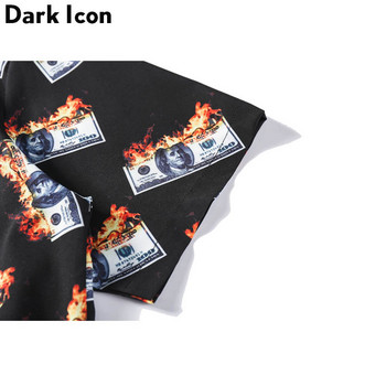 Dark Icon Flame USDollar Ризи Мъжки 2019 Лято Мъжки ризи с отложна яка Улично облекло Хип-хоп Ризи