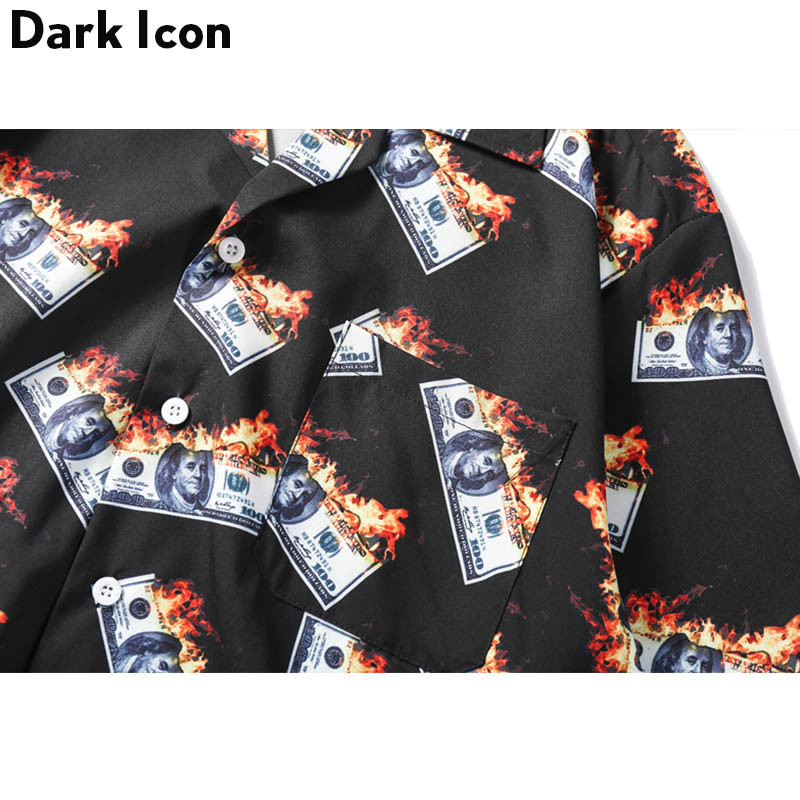 Ανδρικά πουκάμισα Dark Icon Flame USDollar 2019 Ανδρικά πουκάμισα με ανοιχτό γιακά καλοκαιριού 2019 Ανδρικά πουκάμισα streetwear Hip hop