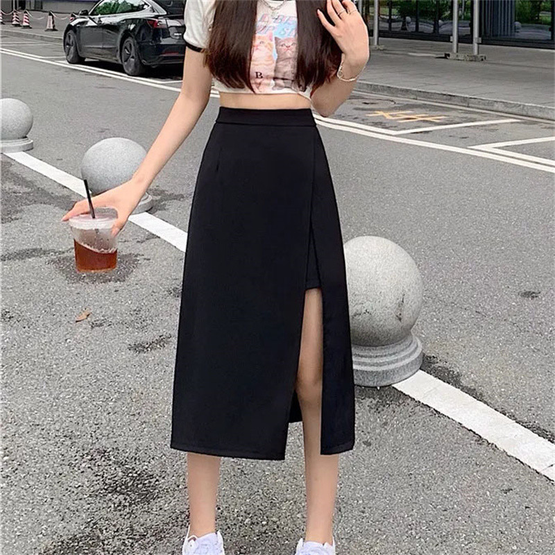 Utcai ruházat Y2k ruhák női cipzáras magas derekú A vonalú midi szoknyák nyári fekete plusz 4xl hasított szoknyák bő, mindenhez illő szoknyák