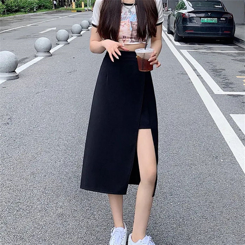 Utcai ruházat Y2k ruhák női cipzáras magas derekú A vonalú midi szoknyák nyári fekete plusz 4xl hasított szoknyák bő, mindenhez illő szoknyák