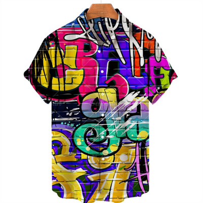 Férfi kültéri közösségi ing 3D nyomtatással, rövid ujjú felső hawaii stílusban, világos mintával, hétköznapi divatos utcai stílusban