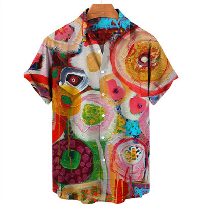 Férfi kültéri közösségi ing 3D nyomtatással, rövid ujjú felső hawaii stílusban, világos mintával, hétköznapi divatos utcai stílusban