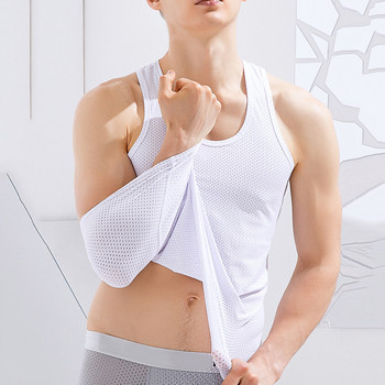 Ανδρικά ρούχα διχτυωτό γιλέκο Ice Silk Γρήγορο στέγνωμα Bodybuilding Fitness Μυϊκό Αμάνικο στενό γιλέκο ώμου Fitness Casual Sport