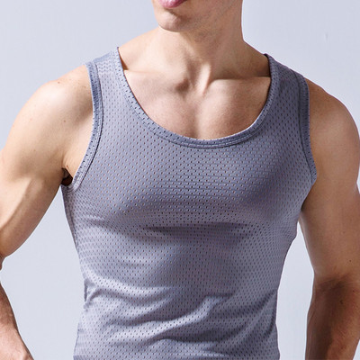 Mens Clothing Mesh Vest Ice Silk Quick-drying Bodybuilding Fitness Muscle Sleeveless Narrow Shoulder Vest Fitness Casual Sport