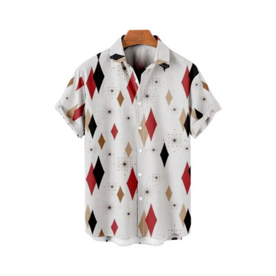 Jauns 3D lielizmēra ģeometriski apdrukāts havajiešu krekls vasaras pludmales ikdienas kleita ar īsām piedurknēm ar ērtu ķīniešu stilu