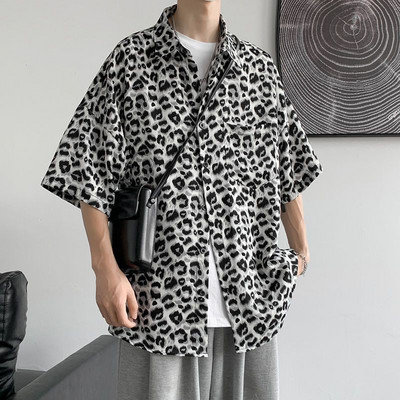 Μόδα casual streetwear Κορεατικά Leopard Loose Button Όμορφα πουκάμισα Άνοιξη Καλοκαίρι Λεπτά ανδρικά ρούχα ανοιχτό γιακά μπλουζάκια