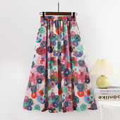 Εκτύπωση ελαστικές φούστες μέσης Άνοιξη Καλοκαίρι Νέα Φαρδιά Plus μέγεθος Floral φούστα σε γραμμή Α Vintage μόδα Γυναικεία ρούχα