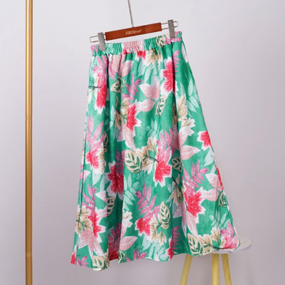 Εκτύπωση ελαστικές φούστες μέσης Άνοιξη Καλοκαίρι Νέα Φαρδιά Plus μέγεθος Floral φούστα σε γραμμή Α Vintage μόδα Γυναικεία ρούχα