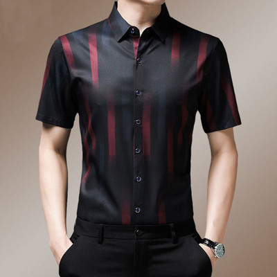 Vīriešu vasaras svītraini apdruka, polo-kakla vīriešu apģērbi 2023. gada jauns plāns biznesa krekls ar piedurknēm vīriešu krekls, topi T-krekli, krekli un blūze