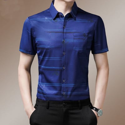 Vīriešu vasaras svītraini apdruka, polo-kakla vīriešu apģērbi 2023. gada jauns plāns biznesa krekls ar piedurknēm vīriešu krekls, topi T-krekli, krekli un blūze