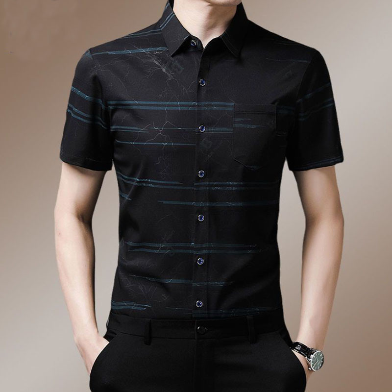 Vīriešu vasaras svītraini apdruka, polo-kakla vīriešu apģērbi 2023. gada jauns plāns biznesa krekls ar piedurknēm vīriešu krekls, topi T-krekli, krekli un blūze