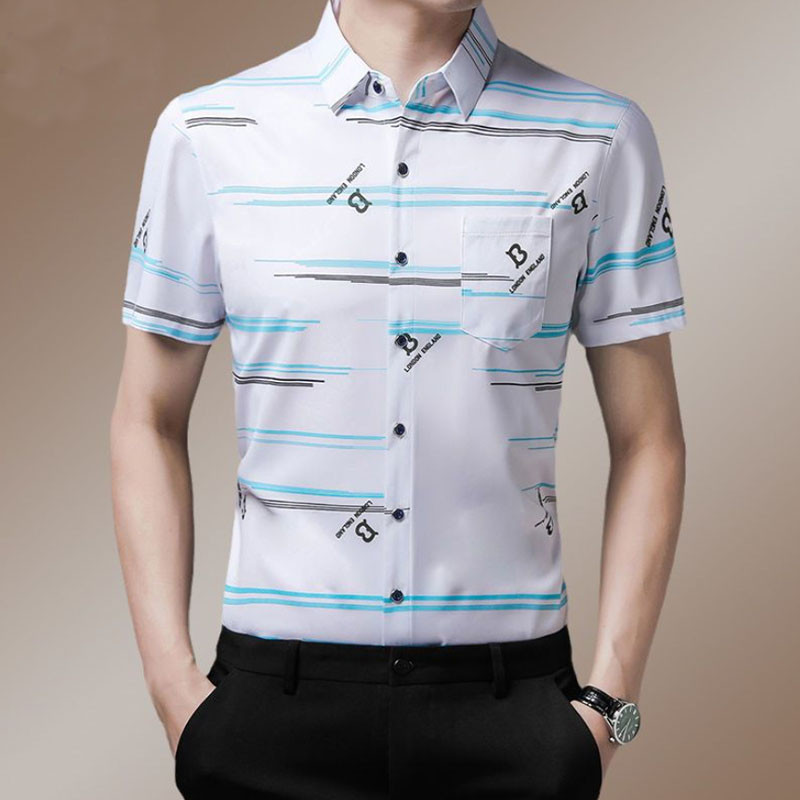 Vīriešu vasaras svītraini apdruka, polo-kakla vīriešu apģērbi 2023. gada jauns plāns biznesa krekls ar piedurknēm vīriešu krekls, topi T-krekli, krekli un blūze