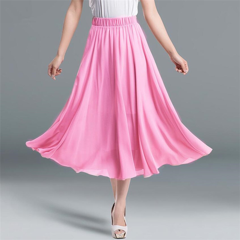 Ανοιξιάτικες μακριές σιφόν φούστες 2023 Γυναικείες φούστες με πλισέ μέση με ψηλή ελαστική καλοκαιρινή φούστα συν μέγεθος Vestidos Fashion party φούστες