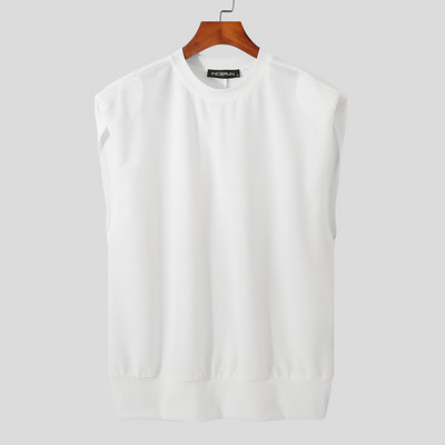 Μόδα ανδρικά φανελάκια μονόχρωμα αμάνικα κορεάτικα γιλέκα με λαιμόκοψη 2023 Καλοκαιρινή χαλαρή καθημερινή ανδρική ένδυση 5XL INCERUN 7